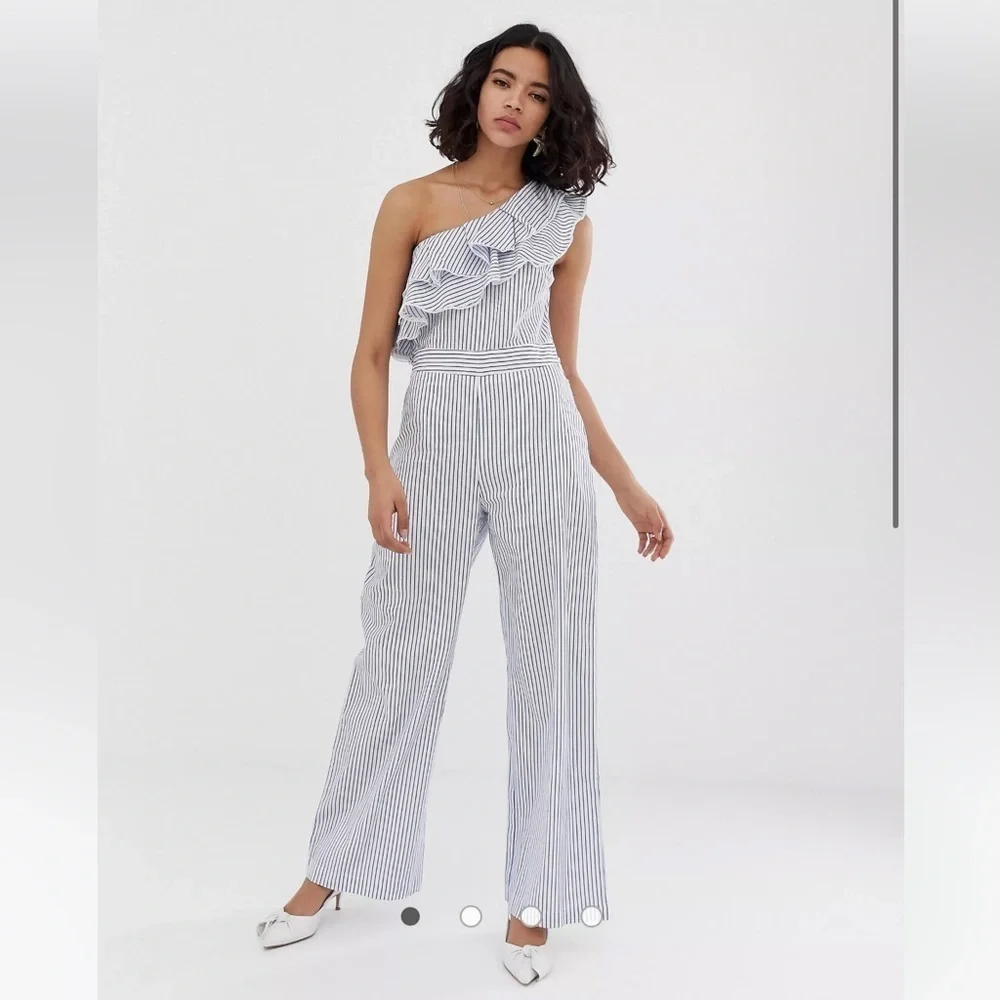 Lost Ink One Shoulder Wide Leg Jumpsuit in Stripe Size XS